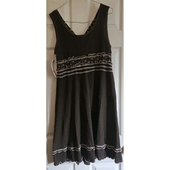 Elementz Mocha Brown Sleeveless Dress White Embroidery Detailing Size Large NWT - Picture 8 of 13